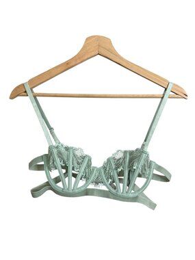 Thistle & Spire Fairy Sultry Sidney Velvet Open Cup Bra 36B Jade Mint Green
